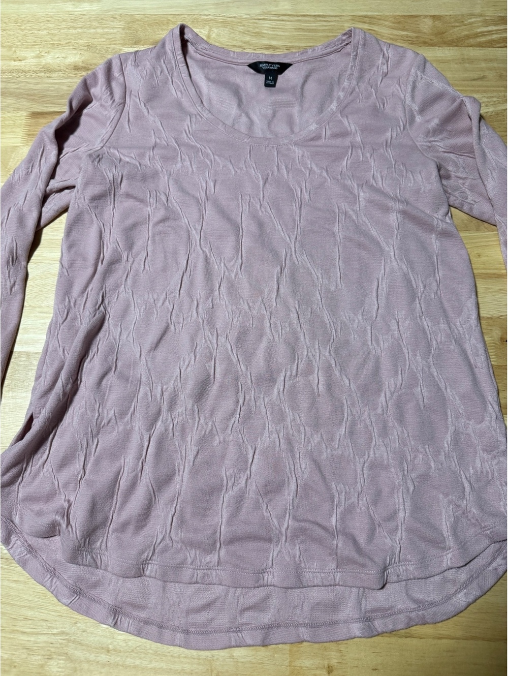 Simply Vera Vera Wang Women’s Medium Dusty Pink Textured Long Sleeve Top